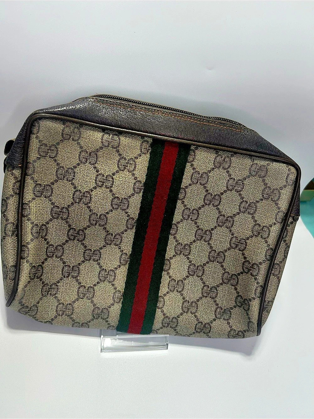 Gucci Vintage GG Supreme Web Cosmetic Case Brown & Green
